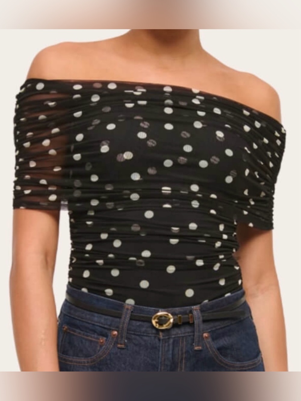 Abercrombie & fitch Off-Shoulder Black and white Polka Dot Mesh Bodysuit size XL